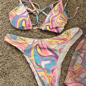 SHEIN Multicolor Swirl Bikini with Sarong